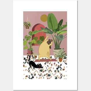 Pug Yoga with Plants Posters and Art